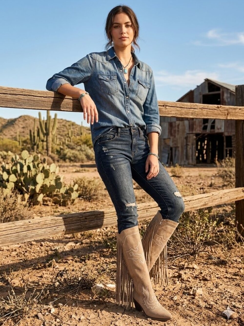 Knee High Fringe Embroidered Cowgirl Boots - Picture 3 of 6